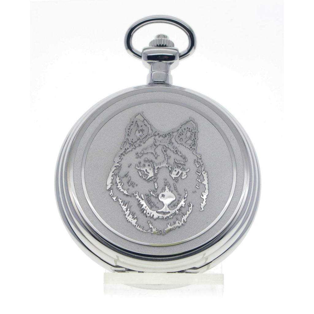 Wolf head silver Pocket Watch front view
