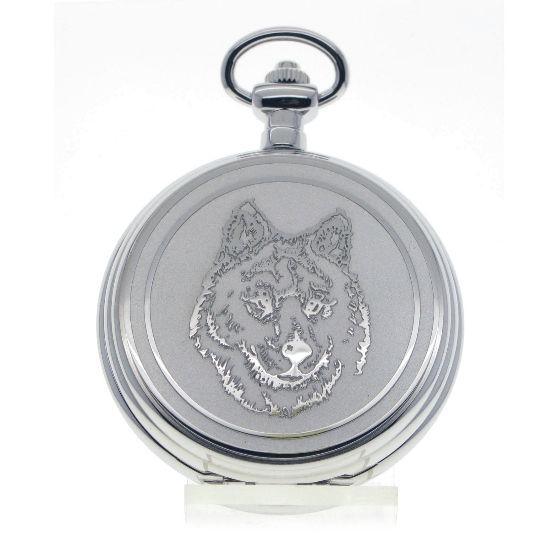 Wolf head silver Pocket Watch front view